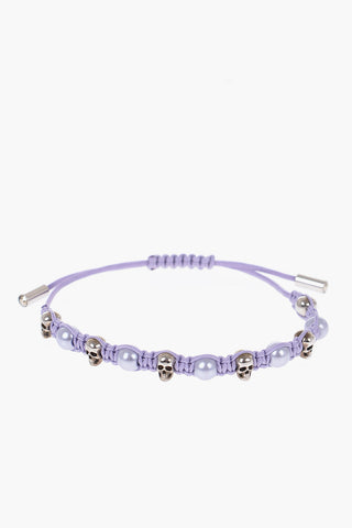 Bracciale Friendship Regolabile con Teschi Dorati e Perle