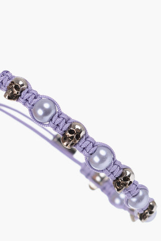 Bracciale Friendship Regolabile con Teschi Dorati e Perle