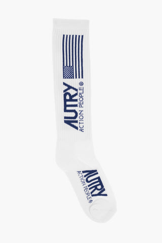 Cotton Blend Long Socks with Contrasting Details