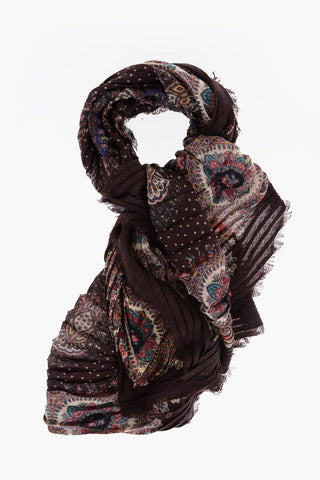 Floral Print Wool Pleated Scarf