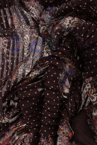 Floral Print Wool Pleated Scarf