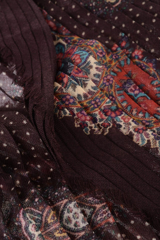 Floral Print Wool Pleated Scarf