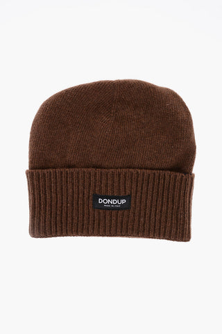 Solid Color Cashmere and Wool Beanie with Contrasting Logo Patch