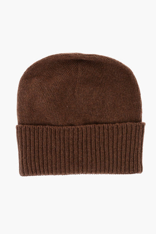 Solid Color Cashmere and Wool Beanie with Contrasting Logo Patch