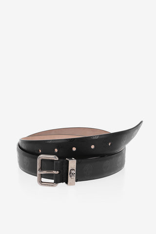 Leather Belt with All-Over Skulls 30mm