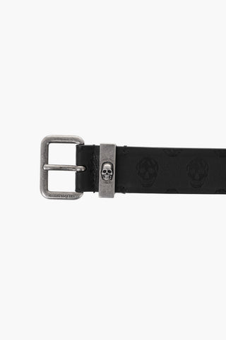 Leather Belt with All-Over Skulls 30mm