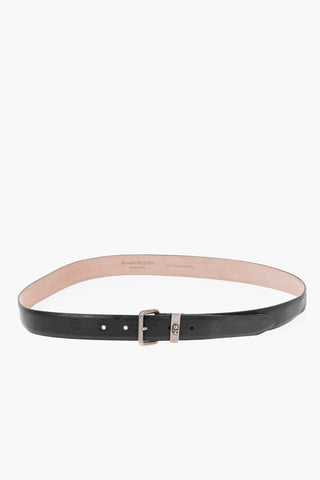 Leather Belt with All-Over Skulls 30mm