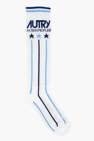 Cotton Blend Long Socks with Contrasting Details