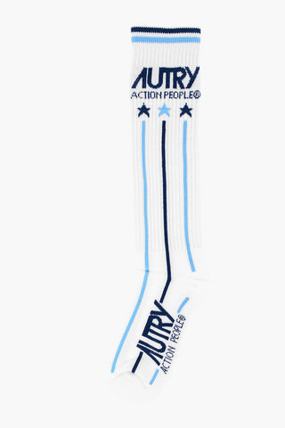 Cotton Blend Long Socks with Contrasting Details