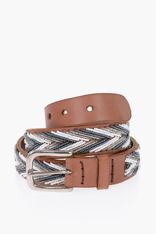 Cintura In Pelle Con Perline