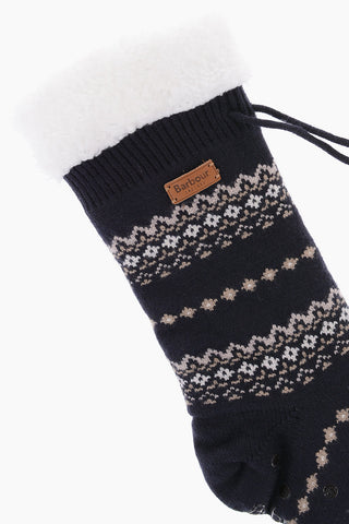 Fairisle Motif Non-Slip Long Socks with Fleece Inner and Faux Fur Pom Poms
