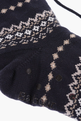 Fairisle Motif Non-Slip Long Socks with Fleece Inner and Faux Fur Pom Poms
