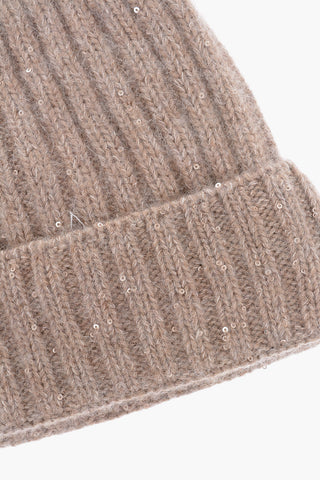 Beanie in Misto Seta a Costine con Paillettes