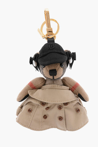 Cashmere THOMAS Keyring with Leather Trim and Teddy Bear Pendant
