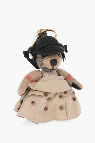Cashmere THOMAS Keyring with Leather Trim and Teddy Bear Pendant