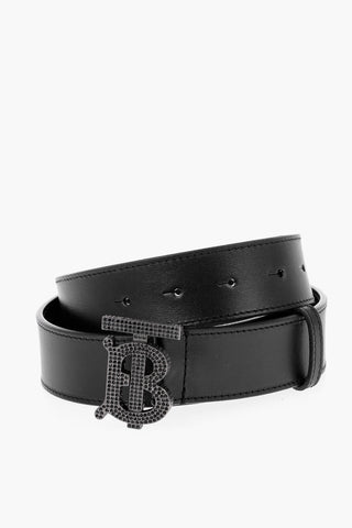 Leather Belt with Rhinestone Buckle 35mm