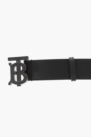 Leather Belt with Rhinestone Buckle 35mm