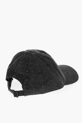 Cappello Baseball in Denim a Tinta Unita con Logo in Rilievo