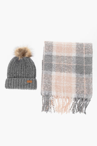 Ribbed Beanie and Tartan Check Scarf SALTBURN Set