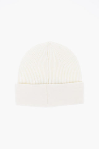 Beanie in Misto Lana a Tinta Unita con Logo a Contrasto