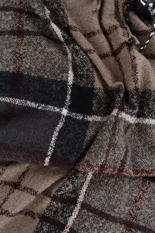 Bouclè Fabric Tartan Motif Scarf with Fringes