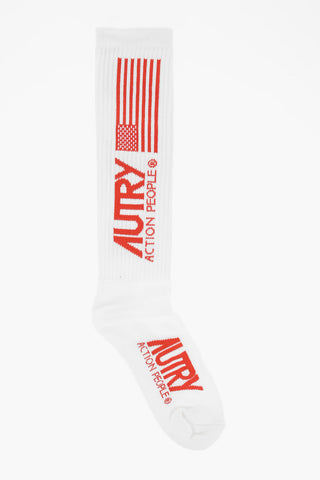 Cotton Blend Long Socks with Contrasting Details