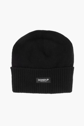 Solid Color Cashmere and Wool Beanie with Contrasting Logo