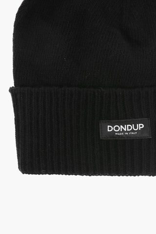 Solid Color Cashmere and Wool Beanie with Contrasting Logo