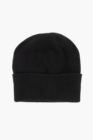 Solid Color Cashmere and Wool Beanie with Contrasting Logo