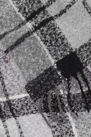 Bouclè Fabric Tartan Motif Scarf with Fringes