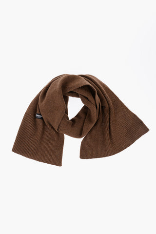 Sciarpa in Cashmere e Lana a Tinta Unita con Patch Logo a Contrasto