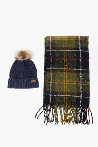 Ribbed Beanie and Tartan Check Scarf SALTBURN Set