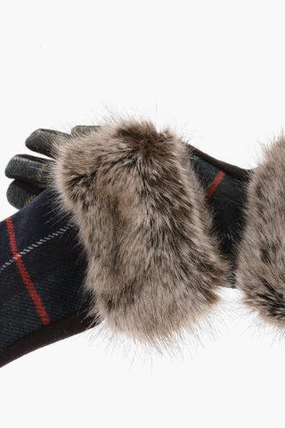 Tartan Motif Wool Blend RIDLEY Gloves with Faux-Fur Detail
