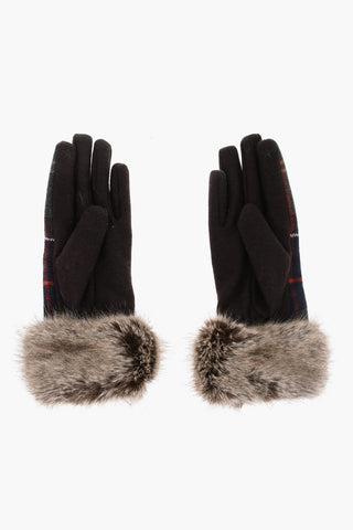 Tartan Motif Wool Blend RIDLEY Gloves with Faux-Fur Detail