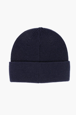 Beanie in Misto Lana a Tinta Unita con Logo a Contrasto