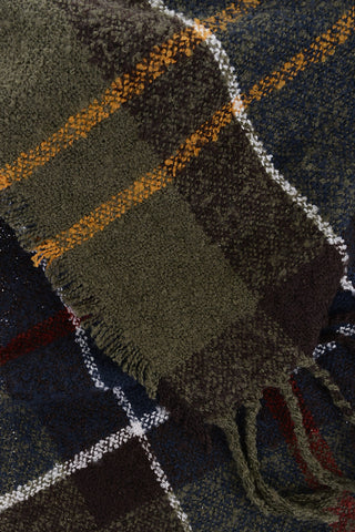 Bouclè Fabric Tartan Motif Scarf with Fringes