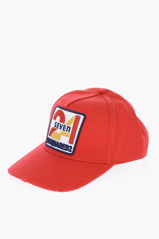 Cappello Baseball in Gabardina di Cotone con Patch Logo Ricamato