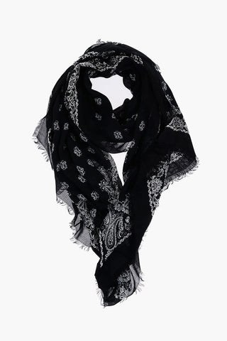 Bandana Motif Foulard with Fringed Hem
