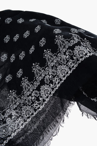 Bandana Motif Foulard with Fringed Hem