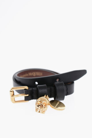 Double-Wrap Leather Bracelet with Skull Pendant