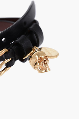 Double-Wrap Leather Bracelet with Skull Pendant
