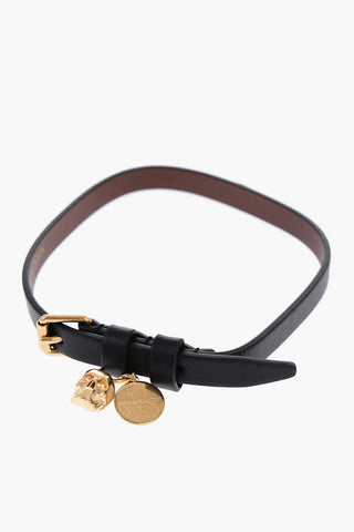 Double-Wrap Leather Bracelet with Skull Pendant