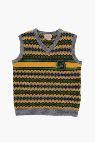 Maglia Scollo a V In Lana Senza Maniche
