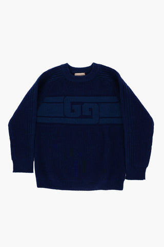 Wool Crew-neck Sweater with Frontal Embroidery