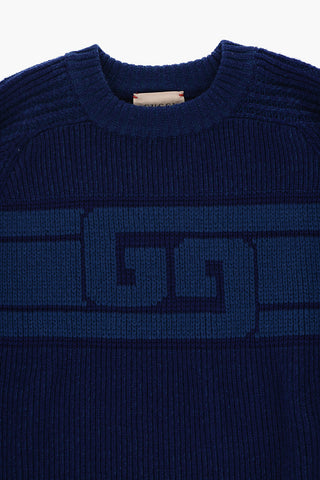 Wool Crew-neck Sweater with Frontal Embroidery