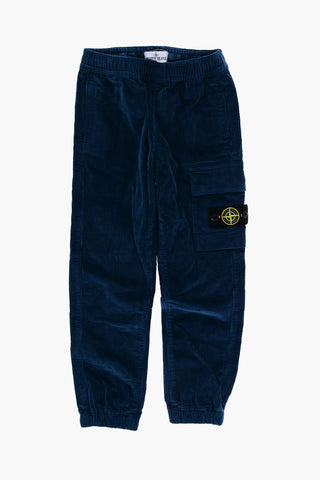 Pantaloni Cargo in Cotone a Coste con Elastico in Vita