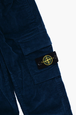 Pantaloni Cargo in Cotone a Coste con Elastico in Vita