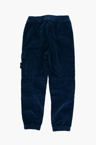 Pantaloni Cargo in Cotone a Coste con Elastico in Vita