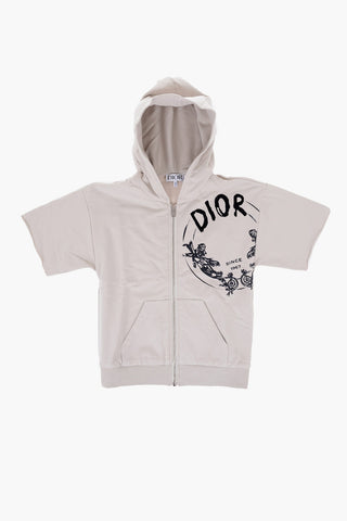 Fleeced-Cotton Hoodie with Velvet Logo