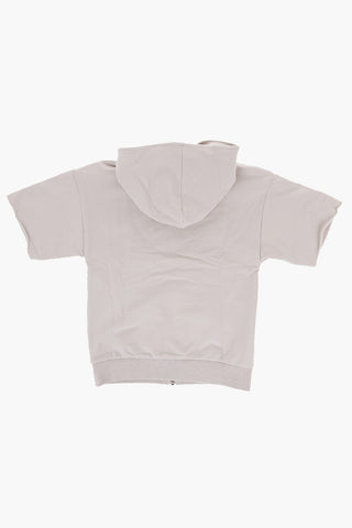 Fleeced-Cotton Hoodie with Velvet Logo